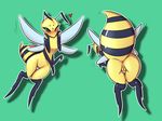 &lt;3 antennae anthro anus arthropod bee black_eyes blush butt eyelashes fallin_lovelove_bee female green_background insect little_witch_academia looking_back multi_arm multi_limb one_eye_closed outline pussy simple_background the-purse-of-pudge wide_hips wings wink 