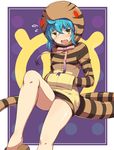  animal_hood animal_print aqua_eyes bare_legs blush fang half-closed_eyes hands_in_pockets hood japari_symbol kemono_friends legs looking_at_viewer matsuzaki_yutaka open_mouth pink_ribbon ribbon slippers snake_tail solo sweatdrop tail tsuchinoko_(kemono_friends) wavy_mouth yellow_eyes 