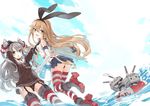  :3 :d amatsukaze_(kantai_collection) anchor_hair_ornament ball beachball black_hairband black_panties blue_skirt brown_eyes choker dress elbow_gloves garter_straps gloves green_eyes grey_hair hair_ornament hair_tubes hairband highres k_rough kantai_collection long_hair looking_at_viewer multiple_girls open_mouth panties rensouhou-chan sailor_dress shimakaze_(kantai_collection) short_dress skirt smile striped striped_legwear sunglasses thighhighs two_side_up underwear water white_gloves windsock 