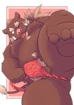  2019 anthro anus balls belly boar brown_fur bulge butt clothing fundoshi fur japanese_clothing male mammal moobs navel nipples overweight overweight_male porcine solo tongue tongue_out underwear yaoyasohachi 