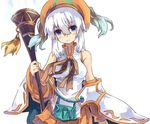  bare_shoulders blue_eyes blush looking_at_viewer lucia_(luminous_arc) luminous_arc normaland smile staff twintails white_hair 