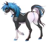  2017 anthro anus blue_eyes collar crunchobar equine female feral hooves horse looking_at_viewer looking_back mammal markings pussy solo 