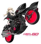  artoria_pendragon_(all) black_footwear black_legwear blonde_hair boots fate/grand_order fate_(series) ground_vehicle high_heel_boots high_heels jacket jewelry motor_vehicle motorcycle necklace ponytail saber_alter shirotsumekusa short_shorts shorts solo thigh_boots thighhighs wheelie yellow_eyes 