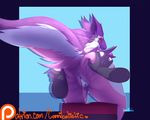  2017 anthro butt butt_grab cannibalistic_tendencies cum cum_drip disembodied_hand dripping female fur hand_on_butt looking_back patreon purple_fur pussy pussy_juice red_eyes smile 