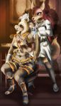  anthro canine clothed clothing duo female fur hair hairdresser lagomorph mammal nihilochannel open_mouth rabbit sitting smile standing 