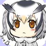  :&lt; =3 bad_id bad_pixiv_id blush_stickers breath brown_eyes closed_mouth engiyoshi face fur_collar kemono_friends lowres no_nose northern_white-faced_owl_(kemono_friends) solo translated 