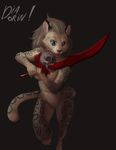  anthro diadorin featureless_crotch feline female fur hair mammal melee_weapon nude open_mouth smile solo standing sword weapon 