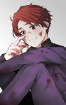  black_battler blood blood_on_face highres male_focus open_mouth red_eyes red_hair sitting smile umineko_no_naku_koro_ni ushiromiya_battler yang38 