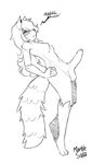  2016 anthro balls breasts canine derpah dickgirl erection eyes_closed fur hair humanoid_penis hybrid intersex mammal nude paws penis raccoon rikki simple_background sketch solo stretching text uncut wolf 