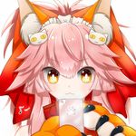  :3 animal_ears bell bell_collar cellphone collar eighth_note fate/grand_order fate_(series) fox_ears hair_ribbon long_hair lytlennier musical_note paws phone pink_hair ribbon simple_background smartphone solo tamamo_(fate)_(all) tamamo_cat_(fate) white_background yellow_eyes 