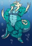  2102 anthro bubble claws dragon eastern_dragon fur horn kemono kyuuhari male muscular scalie smile solo underwater water 