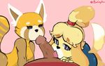  aggressive_retsuko animal_crossing anthro badguyvivi breasts butt canine collaborative_fellatio crossover dog eyelashes faceless_male fellatio female group group_sex human human_on_anthro interspecies isabelle_(animal_crossing) male mammal nintendo nipples nude oral penis red_panda retsuko sex threesome video_games 