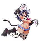  :d animal_ears animal_print arm_up armpits bandeau bell bell_collar black_hair blush bow breasts cat_ears cat_paws cat_tail claws collar commentary cow_bell cow_print elbow_gloves english_commentary fangs full_body gloves groin large_breasts long_hair monster_girl multicolored_hair nav navel open_mouth original paws pouncing print_gloves print_legwear shiny shiny_skin short_shorts shorts simple_background smile solo stomach streaked_hair tail thighhighs tongue tongue_out underboob white_background white_hair yellow_eyes 