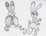  anthro breasts butt clothed clothing colored disney drawning female judy_hopps lagomorph looking_at_viewer mammal nude open_mouth partially_clothed presenting purple_eyes pussy rabbit simple_background zootopia 