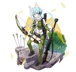  animal_ears arrow belt black_gloves black_shorts blue_eyes blue_hair bow_(weapon) breasts bullet cat_ears cat_tail cleavage fingerless_gloves full_body gloves green_jacket green_legwear gun hair_ornament hairclip heart holding holding_gun holding_weapon jacket leotard looking_at_viewer official_art pgm_hecate_ii rifle scarf short_hair_with_long_locks short_shorts shorts sidelocks simple_background sinon sinon_(sao-alo) small_breasts smile sniper_rifle solo standing sword_art_online sword_art_online:_code_register tail thigh_strap transparent transparent_wings tree weapon white_background white_scarf wings zipper 