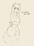  2016 anthro balls black_and_white breasts canine clothed clothing derpah dickgirl dress english_text erection fur hair humanoid_penis hybrid intersex mammal monochrome nipples penis raccoon rikki simple_background sketch solo text uncut white_background wolf 