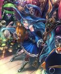  artist_request asymmetrical_legwear blue_hair boots chestnut_mouth crown cygames detached_sleeves dual_persona frills fur_trim grin hair_over_one_eye hat long_hair microphone mirror multicolored_hair official_art purple_eyes red_eyes reflection remi_and_rami shadowverse shingeki_no_bahamut smile stuffed_animal stuffed_toy teddy_bear toy very_long_hair witch_hat 
