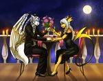  2016 alcohol anthro beverage blue_eyes candle clothing dress eliana-asato female flower footwear fur hair holidays jewelry male moon night night_sky plant romantic_dinner rose shoes sky smile suit valentine&#039;s_day white_fur white_hair wine wings yellow_fur 