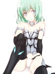  animal_ears bare_shoulders black_gloves black_legwear blue_eyes cat_tail elbow_gloves frame_arms_girl gloves green_hair looking_at_viewer materia_(frame_arms_girl) mecha_musume panties silve simple_background sitting smile solo tail thighhighs underwear white_background white_panties 