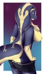  anthro big_breasts breasts butt clothed clothing female fur harnny hi_res lehandrea looking_at_viewer nipples pants_down partially_clothed reptile scalie smile snake solo standing teasing topless 
