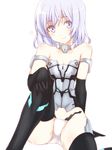  animal_ears bare_shoulders black_gloves black_legwear blue_eyes cat_tail elbow_gloves frame_arms_girl gloves looking_at_viewer materia_(frame_arms_girl) mecha_musume panties silve silver_hair simple_background sitting smile solo tail thighhighs underwear white_background white_panties 