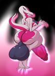  2017 anthro balls big_balls big_breasts big_butt breasts butt crossgender dickgirl erection hi_res humanoid hyper intersex justbilly_(artist) lizard looking_at_viewer nintendo penis pok&eacute;mon reptile salazzle scalie solo standing tongue tongue_out video_games 