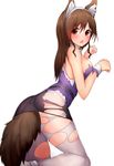  :o absurdres animal_ears ashigara_(kantai_collection) bare_shoulders black_skirt boruhis breasts brown_eyes brown_hair from_side hairband highres kantai_collection kemonomimi_mode kneeling long_hair looking_to_the_side medium_breasts miniskirt open_mouth pantyhose paw_pose pencil_skirt shirt skirt solo tail torn_clothes torn_legwear torn_shirt torn_skirt torn_sleeves v-shaped_eyebrows white_legwear wolf_ears wolf_girl wolf_tail 