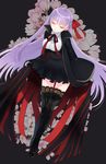  bb_(fate)_(all) bb_(fate/extra_ccc) black_legwear closed_eyes closed_mouth commentary_request dress eyebrows_visible_through_hair fate/extra fate/extra_ccc fate_(series) floral_background full_body gloves hair_ribbon highres lace lace-trimmed_thighhighs long_hair nagiki_kanae purple_hair red_ribbon ribbon smile solo thighhighs very_long_hair zettai_ryouiki 