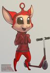  anthro big_eyes chibi clothed clothing diadorin male open_mouth scooter smile solo standing unknown_species 