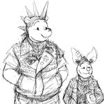  anthro bear black_and_white cigarette clothing disney duo ear_piercing facial_piercing hair hladilnik jacket male mammal monochrome nose_piercing piercing pig piglet pooh_bear porcine punk scar smile what winnie_the_pooh_(franchise) 