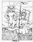  1998 antelope boxers_(clothing) breasts centaur cervine clothing comic deertaur duo equine equine_taur female gazelle horn mammal melee_weapon nude oscar_marcus polearm spear taur underwear unicorn weapon 