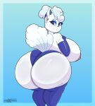 alolan_form alolan_vulpix anthro areola big_breasts big_butt biped blue_eyes breasts butt clothed clothing eyelashes female generation_7_pokemon hair hexami hi_res huge_butt legwear looking_back nintendo nipples panties pokemon pokemon_(species) pupils regional_form_(pokemon) simple_background solo thick_thighs thigh_highs three-quarter_view topless underwear white_body