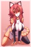 2025 3:4 absurd_res ahoge anthro armwear artist_name bangs bell bell_collar bikini bikini_bottom bikini_top blep blush blush_lines breast_squish breasts bridal_gauntlets chest_tuft claws cleavage clothed clothing collar cybernetic_ear cybernetics cyborg digital_drawing_(artwork) digital_media_(artwork) eyebrows eyelashes felid female fishnet_clothing fishnet_legwear footwear hair hands_on_ground hanging_breasts heart_eyes heart_symbol hi_res kneeling legwear long_hair looking_at_viewer machine mammal navel orange_body orange_eyes pantherine pose pupils red_hair royzaff9o7o signature simple_background slit_pupils socks solo squish stockings swimwear text thigh_highs thigh_socks tiger tongue tongue_out tuft two-piece_swimsuit white_body yumeo_(mrgolla)