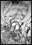  1girl animal_ears arima_natsubon blush breasts cat_ears cat_girl commentary_request dress eye_mask feet_out_of_frame fur_collar goinkyo greyscale imminent_rape long_hair looking_at_viewer medium_breasts monochrome monster nipples open_mouth pussy ragnarok_online sidelocks slime_(substance) solo sorcerer_(ragnarok_online) upside-down 