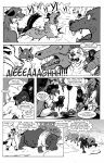 2011 ambiguous_gender ambiguous_species anthro bite black_and_white black_body black_fur black_tail blood blood_drip blood_on_clothing blood_on_hand blood_pool blood_splatter bob_vorsh_(jack) bodily_fluids canid canine canis cannibalism chasing cheek_tuft claws clenched_teeth clothed clothed_feral clothing coat cold comic command common_hippopotamus countershade_neck countershading crossover cruelty death destroyed_building dialogue dinosaur disembowelment domestic_dog dripping dripping_blood duo dying ear_bite eating_flesh english_text exhausted eyewear facial_scar facial_tuft fangs fatal_vore fatal_wound feast female feral fur glasses gore grotesque_death group gulonine guts gutted hair hard_vore hi_res hippopotamid holding_guts hunting husband_and_wife hybrid hyena intestines jack_salem killing lisa_svaloe_(jack) looking_at_another looking_back male mammal markings married_couple marten monochrome motion_lines mustelid musteline onomatopoeia open_mouth organs pack pain pained_expression pained_look pince-nez prehistoric_species reptile roz_gibson ruins running sable_(marten) scabbard scalie scar scared scared_expression scavenging screaming shirt sound_effects speech_bubble spots spotted_body spotted_fur steamy_breath stuck suffering tail teeth text text_on_clothing text_on_shirt text_on_topwear thought_bubble tired toe_claws tongue topwear trenchcoat tuft vivisection vore whiskers
