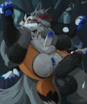 abs anthro anus arm_wrapping arm_wraps arms_around_legs athletic ball_size_difference ball_tuft balls bangs big_balls big_penis black_balls black_penis blue_anus blue_claws blue_eyes blue_nipples blue_pawpads bodily_fluids butt canid canine canis carrying_another carrying_partner cheek_tuft claws collar conroy darkened_balls darkened_genitalia darkened_penis death_(puss_in_boots) dreamworks dripping duo ear_piercing erection facial_markings facial_tuft fluffy fluffy_tail forest forest_background fox frown full_nelson fur galeriaderem genital_fluids genitals glowing glowing_eyes grey_body grey_fur hair half-closed_eyes head_markings head_tuft hi_res holding_another holding_both_legs holding_legs_up holding_partner humanoid_genitalia humanoid_penis imminent_anal imminent_sex leg_grab legs_up looking_at_another looking_at_partner looking_down male male/male mammal markings mask_(marking) motion_lines muscular muscular_anthro muscular_male narrowed_eyes nature nature_background night nipples nude open_mouth open_smile orange_body orange_fur outside pawpads penis penis_size_difference piercing plant precum precum_drip precum_on_butt precum_on_penis precum_string puss_in_boots_(franchise) red_eyes signature smile standing tail teeth text tree tuft vein veiny_penis white_hair wolf wrapped_arms wraps