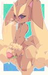 anthro bodily_fluids erection food food_fetish food_insertion food_play fur generation_4_pokemon genital_fluids genitals hi_res improvised_sex_toy kurus lopunny male mammal masturbation nintendo nipples nude penis pokemon pokemon_(species) sandwich_(food) smile solo