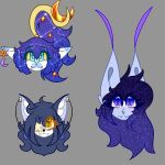 1:1 absurd_res angel animalization anthro available_for_commission canid canine chibi chibi_style clean_lineart colored_sclera commission_open cute_art digital_drawing_(artwork) digital_media_(artwork) domestic_cat elf fangs fantasy_species felid feline felis female female_oc fluegle fluffy fluffy_hair fox fox_ears glowing glowing_eyes grey_background group hair hi_res horn humanoid icon_commission invalid_tag long_hair mammal mini_icon mini_icons original_character pointy_ears purple_eyes purple_hair ravyn_pain simple_background sparkle_effect star_(sky) star_(symbol) teeth vgen wings yellow_eyes yellow_sclera