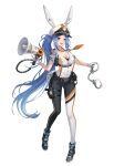  1girl absurdres animal_ears ass_visible_through_thighs belt belt_pouch black_belt black_bra black_pants black_shoes blue_eyes blue_hair bra bra_peek breast_pocket breasts buckle carrot cleavage cleavage_cutout clothing_cutout collared_shirt commentary_request cuffs dress_shirt floating_hair full_body gloves gun hair_ornament hairclip handcuffs handgun hat high_tops highres holding holding_handcuffs holding_megaphone holster holstered key kurimui2 large_breasts light_blush long_hair looking_at_viewer megaphone mole mole_on_breast mole_under_eye multicolored_pants open_mouth orange_pants original pants partially_unbuttoned peaked_cap pocket police police_hat police_uniform policewoman ponytail pouch rabbit_ears rabbit_girl rabbit_tail shirt shirt_tucked_in shoes short_sleeves simple_background smile snap-fit_buckle sneakers solo sticker suspenders tail teeth thigh_holster thigh_strap tight_clothes tight_pants tongue tongue_out underbust underwear upper_teeth_only very_long_hair walkie-talkie weapon white_background white_gloves white_hat white_pants white_shirt 