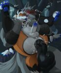 abdominal_bulge abs anal anal_penetration anthro anus arm_wrapping arm_wraps arms_around_legs athletic ball_size_difference ball_tuft balls bangs big_balls big_penis black_balls black_penis blue_anus blue_claws blue_eyes blue_nipples blue_pawpads blue_tongue bodily_fluids butt canid canine canis carrying_another carrying_partner cheek_tuft claws collar conroy cum cum_in_ass cum_inflation cum_inside cum_overflow cum_while_penetrated cumshot darkened_balls darkened_genitalia darkened_penis death_(puss_in_boots) dreamworks dripping duo ear_piercing ejaculation erection facial_markings facial_tuft fluffy fluffy_tail forest forest_background fox full_nelson fur galeriaderem genital_fluids genitals glowing glowing_eyes grey_body grey_fur grin growling hair half-closed_eyes head_markings head_tuft hi_res holding_another holding_both_legs holding_legs_up holding_partner humanoid_genitalia humanoid_penis inflation leg_grab legs_up looking_at_another looking_at_partner looking_pleasured male male/male mammal markings mask_(marking) moan motion_blur motion_lines muscular muscular_anthro muscular_male narrowed_eyes nature nature_background night nipples nude one_eye_closed open_mouth open_smile orange_body orange_fur outside pawpads penetration penis penis_size_difference piercing plant plap precum precum_drip precum_on_butt precum_on_penis precum_string puss_in_boots_(franchise) red_eyes signature smile standing tail teeth text tongue tongue_out tree tuft vein veiny_penis white_hair wolf wrapped_arms wraps