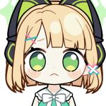  &gt;_&lt; 1girl :&lt; animal_ear_headphones animal_ears animated animated_gif bare_arms blonde_hair blue_archive blunt_bangs blunt_ends blush_stickers bow bowtie cat_ear_headphones cat_ears chunye_haruya dot_nose dress fake_animal_ears green_dress green_eyes green_halo hair_ornament hairclip halo headphones hitting looking_at_viewer low-tied_sidelocks lowres midori_(blue_archive) missing_commentary open_mouth parted_bangs second-party_source short_hair sidelocks simple_background sleeveless sleeveless_dress solo transparent_background upper_body wavy_mouth white_bow white_bowtie x_hair_ornament 