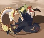 anal anal_penetration anthro anthro_on_anthro anthro_penetrated anthro_penetrating anthro_penetrating_anthro balahara big_tail blue_eyes blush bodily_fluids bottomless bottomless_anthro bottomless_male capcom clothed clothing covering covering_face cum cum_in_ass cum_inside dragon duo erection flying_wyvern genital_fluids hi_res leaking_cum leviathan_(mh) male monster_hunter mythological_creature mythological_scalie mythology penetration penile penile_penetration penis_in_ass scalie seregios sex spiked_tail spikes spikes_(anatomy) tail thick_tail willywea