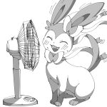 1:1 2025 ambiguous_gender blush blush_lines bodily_fluids bow_(anatomy) cooling_off cute_fangs digital_media_(artwork) digitigrade eeveelution electric_fan eyes_closed fangs feral generation_6_pokemon greyscale happy heat_(temperature) hi_res monochrome nintendo noye open_mouth open_smile paws pokemon pokemon_(species) quadruped ribbons_(anatomy) sitting smile solo sweat sylveon tail teeth wind