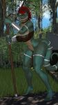 3d_(artwork) 5_fingers 5_toes 9:16 anthro armor barefoot big_breasts bottomwear bra breasts choker cleavage clothed clothing colored_nails day digital_media_(artwork) feet female fingers forest furgonomics gauntlets gloves grass green_body green_eyes green_scales hair handwear hi_res holding_melee_weapon holding_object holding_weapon jayda_(thevestige) jewelry jungle kerchief lizard lizard_(petruz) loincloth looking_at_viewer melee_weapon nails necklace pinup plant polearm portrait pose red_hair reptile ruins scales scalie sharp_teeth smile smiling_at_viewer solo source_filmmaker_(artwork) spear tail teeth thevestige toes tree underwear weapon