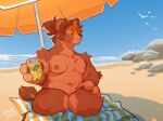 4:3 anthro beach belly breasts digital_media_(artwork) felid feline felis female fur hard_pressed_(artist) hi_res lion mammal nipples nude nude_beach outdoor_nudity outside pantherine seaside sky solo tail thick_thighs thighs