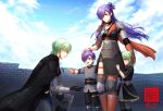  2boys 2girls :d armor armored_gloves black_cape black_gloves blue_sky breasts cape child closed_mouth cloud cloudy_sky commentary commission day english_commentary family father_and_daughter father_and_son female_shez_(fire_emblem) fire_emblem fire_emblem:_three_houses fire_emblem_warriors:_three_hopes gloves hair_bun hand_on_another&#039;s_head hetero husband_and_wife if_they_mated kneeling long_hair male_byleth_(enlightened)_(fire_emblem) male_byleth_(fire_emblem) mother_and_daughter mother_and_son multiple_boys multiple_girls open_mouth orange_gloves outdoors purple_hair rezzyfa shoulder_armor single_glove single_side_bun sky smile standing 