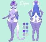 alien breasts butt butt_grab ely&#039;scia felid feline female flower furball genitals hand_on_butt hi_res horn mammal model_sheet nipples nokuri pawpads plant tail tail_mouth unusual_anatomy unusual_tail vines vulva