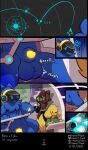6_panel_comic animal_genitalia anthro ball_tuft becoming_erect bird_dog blue_body blue_fur blue_light canid canine canis domestic_dog floppy_ears fur genitals glowing glowing_genitalia glowing_penis glowing_tongue golden_retriever green_light group growling_balls hi_res howzit_(character) howzit_toyah hunting_dog machine male mammal multi_ear multi_eye neck_tuft nude_anthro nude_male penile_spines penis penis_tip poster protogen retriever science_fiction sheath star_map tail tail_mouth terminal_display tongue trio tuft unusual_anatomy unusual_tail yellow_body yellow_fur yellow_penis yeno