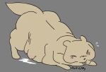 artienvy ass_up blush blush_lines bodily_fluids breasts dewlap_(anatomy) eyes_closed female feral gourmand_(rain_world) lactating milk_drip multi_breast overweight overweight_feral rain_world short_ears short_tail slugcat solo tail tan_body tan_tail tapering_tail tongue tongue_out videocult