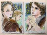  1boy 1girl anakin_skywalker animification artist_name brown_eyes brown_hair dated highres husband_and_wife looking_at_another may_the_4th multiple_views padme_amidala photoshop_(medium) star_wars tomoko_taniguchi traditional_media 